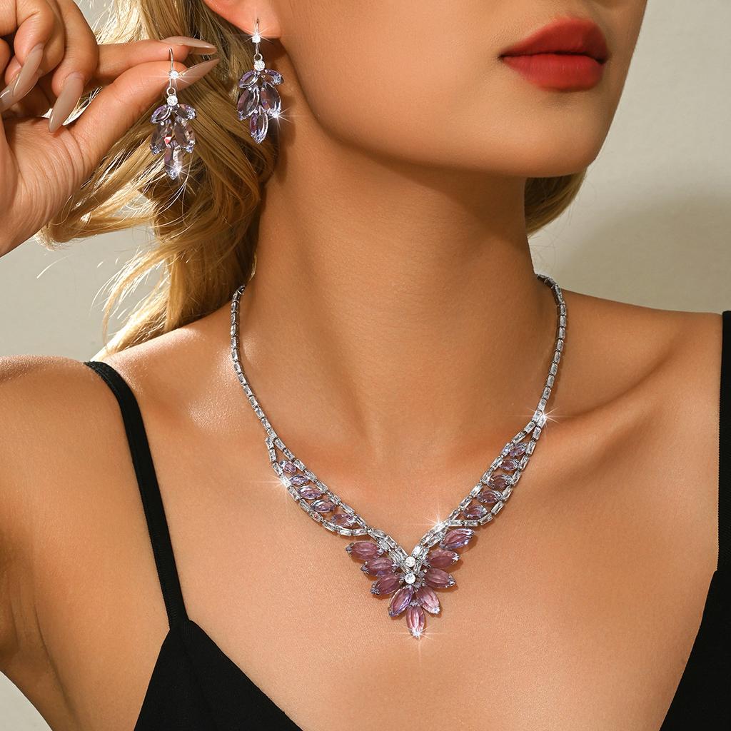 Women Party Wedding Dress Necklace Earrings Two-piece Jewelry Accessories