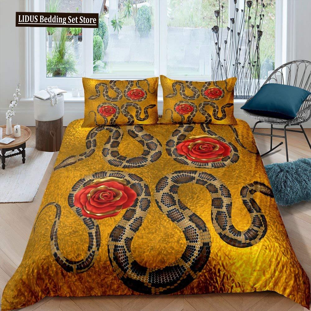 Snake Duvet Cover Set 3D Python Palm Leaf Bedding Set King Size Reptile Tropical Theme Quilt Cover For Kids Boys Girls Teens