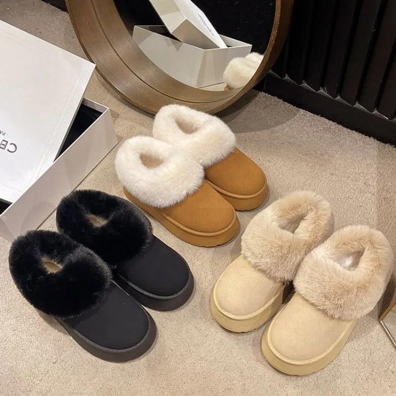 2024 New Warm Boots Women Winter Flats Shoes Short Plush Fur Ankle Snow Boots Casual Shoes Sport Suede