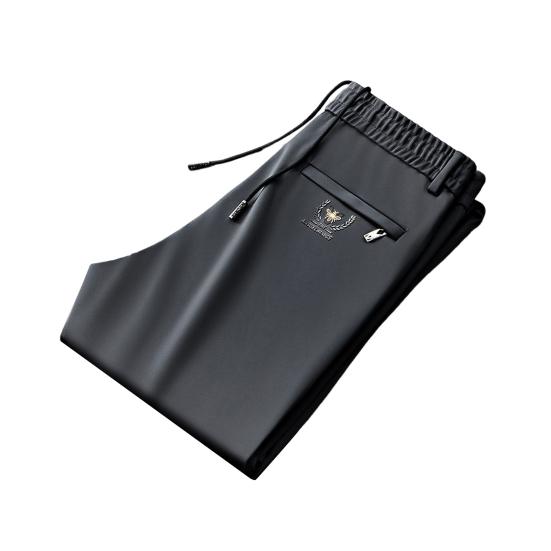 Men Pants Loose Straight Drawstring Elastic Waist 2 Side Pockets Solid Color Breathable Soft Full Length Casual Sweatpants Daily Long Trousers