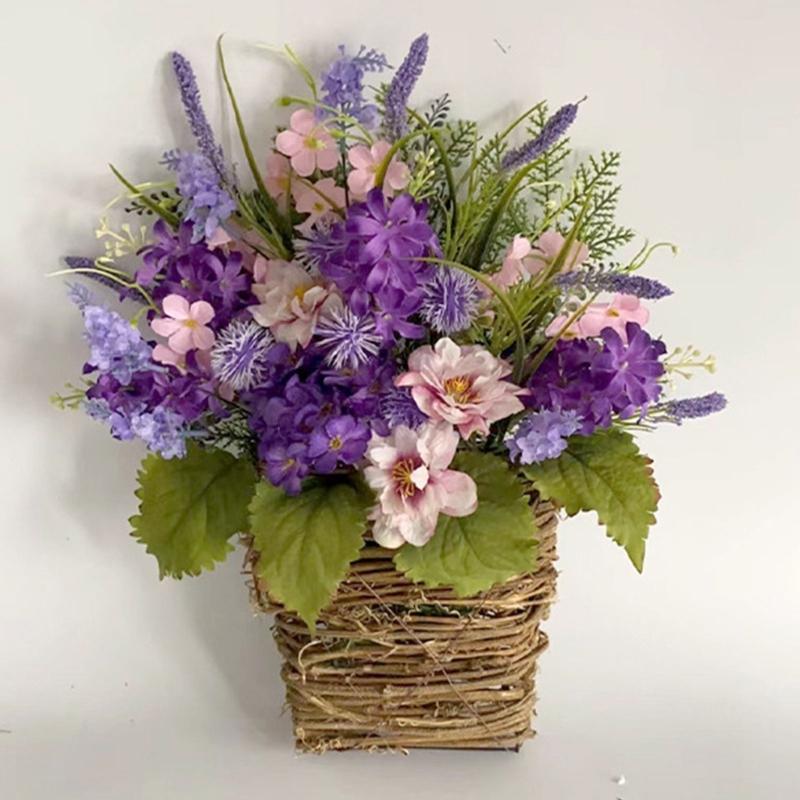 Elegant Basket with Beautiful Blooms Artificial Flowers Wreath Handmade Artfully Floral for Home and Office Enhancement