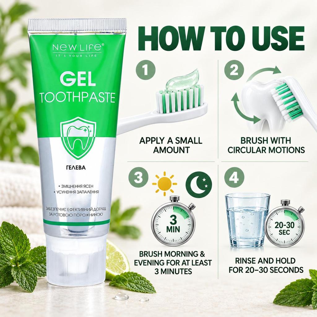 New Life Gel Toothpaste for Inflammation and Bleeding Gums, with Propolis and Herbal Extracts, 75 Ml