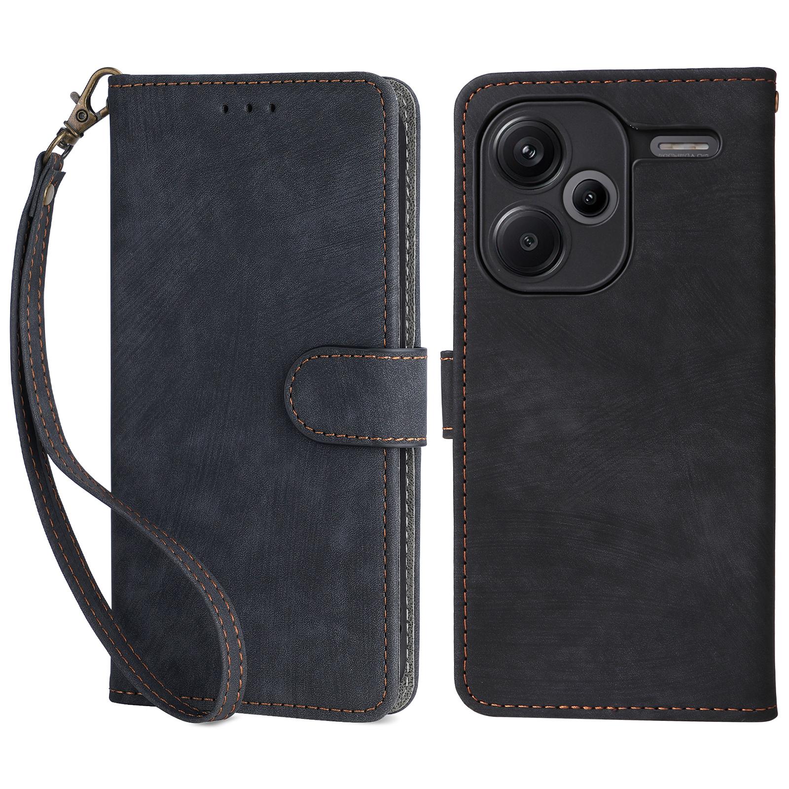 

For Xiaomi Redmi Note 13 Pro+ 5G Wallet Phone Case RFID Blocking PU Leather Flip Phone Cover with Strap Black