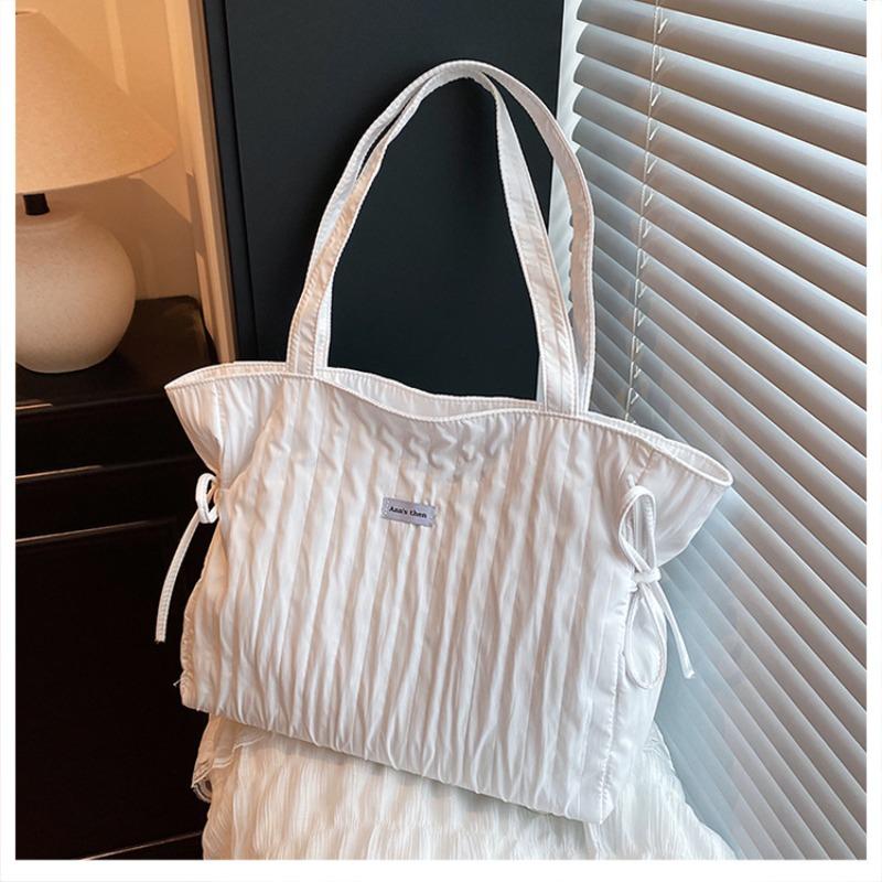 

Новая женская сумка-тоут большой вместимости, простая повседневная сумка для работы, высококачественная плиссированная сумка на плечо с кулиской. белый
