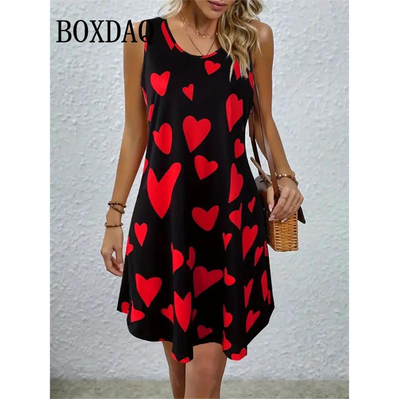 2026 Summer Printed Dresses Women's Boho Daywear Fashion Sleeveless Holiday Gowns Casual O Neck Party Vests Plus Size Dresses