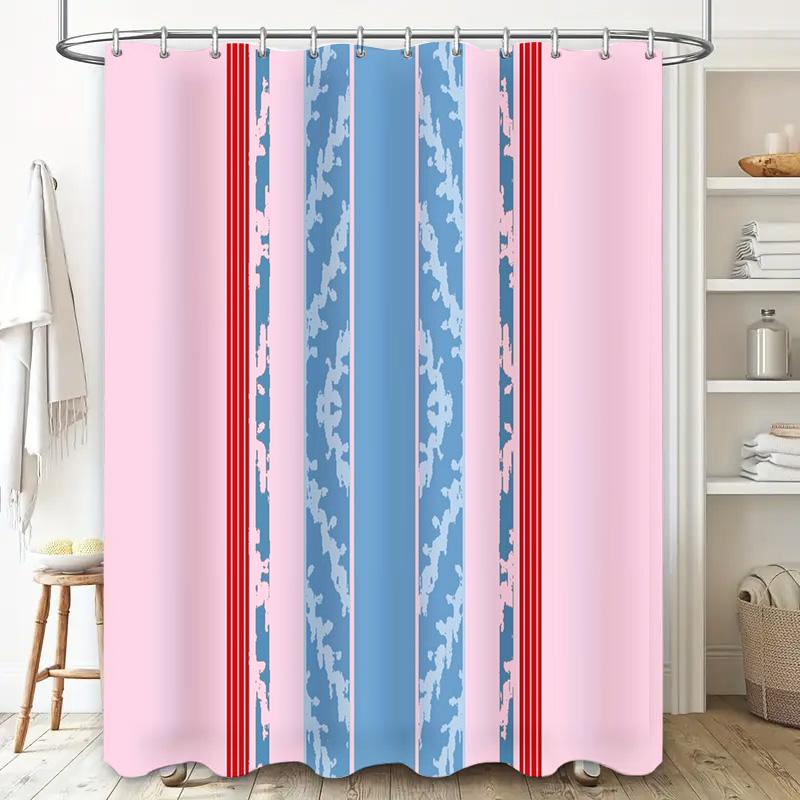 Pink Red Blue Shower Curtain Waterproof Bathroom Decor Customizable Printed Fabric Hanging Shower Cloth Set