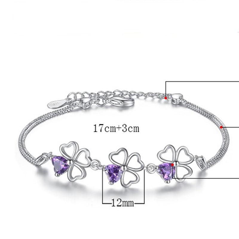 Fashion Ladies Zircon Hollow Out Four-Leaf Clover Bracelet one size
