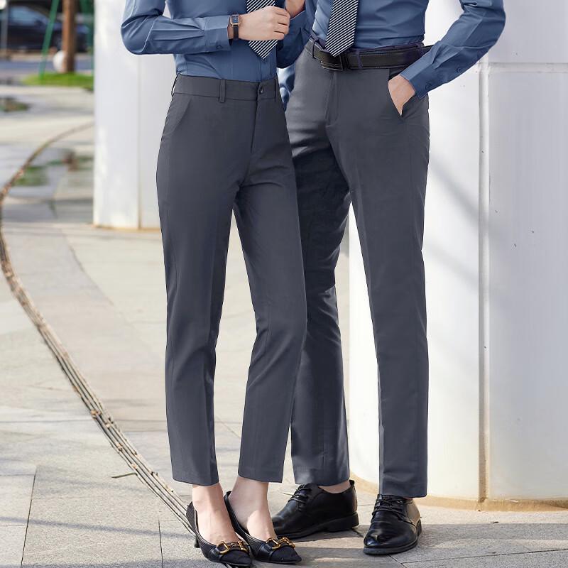 Unisex Grey Wrinkle-Resistant Straight-Leg Business Pants