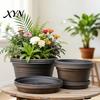 Resin Planters for Bulbs Bulb Plant Pot with Saucer, 10 Inch 13 Wide Flowerpot Decorative Pots Living Room Drainage Holes, Indoor Outdoor Planter