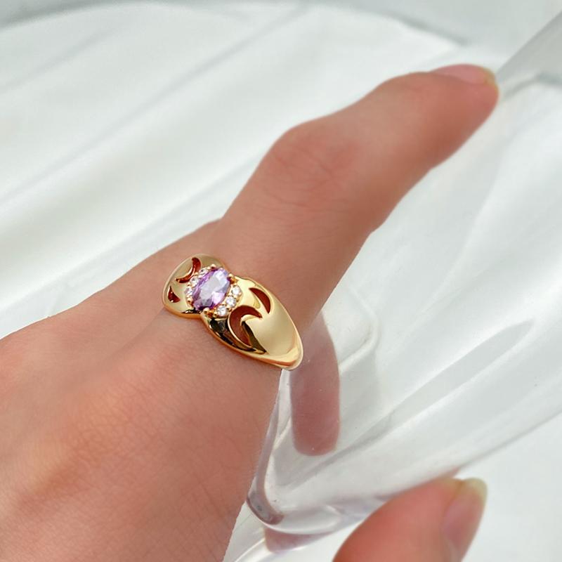 New Fashion Rings For Women  Rose Gold With Micro Wax Inlay Oval Purple Natural Zircon Bridal Ring Wedding Jewelry