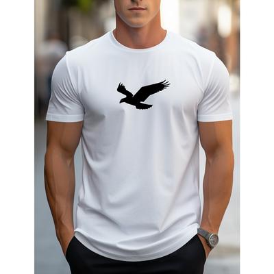 Men's Summer 100% Pure Cotton Fashionable Casual Sports Loose Silhouette Eagle Pattern Printed Round Neck Short Sleeved T-shirt