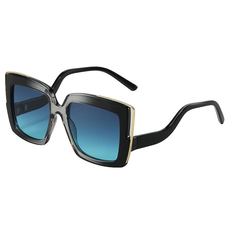 New Sunglasses Personalized Curved Legs Square Sunglasses Women's European and American Large Frame Color Decorative Flat Glasses