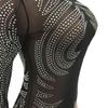 Rhinestone Mesh See-through Long Sleeve Nightclub Dress