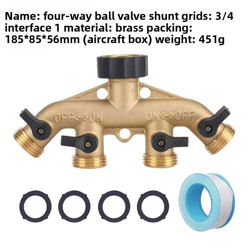 3/4 Inch 2/4-Way Brass Garden Hose Splitter Garden Tap Y-Type Watering Connector Distributor for Outdoor Faucet
