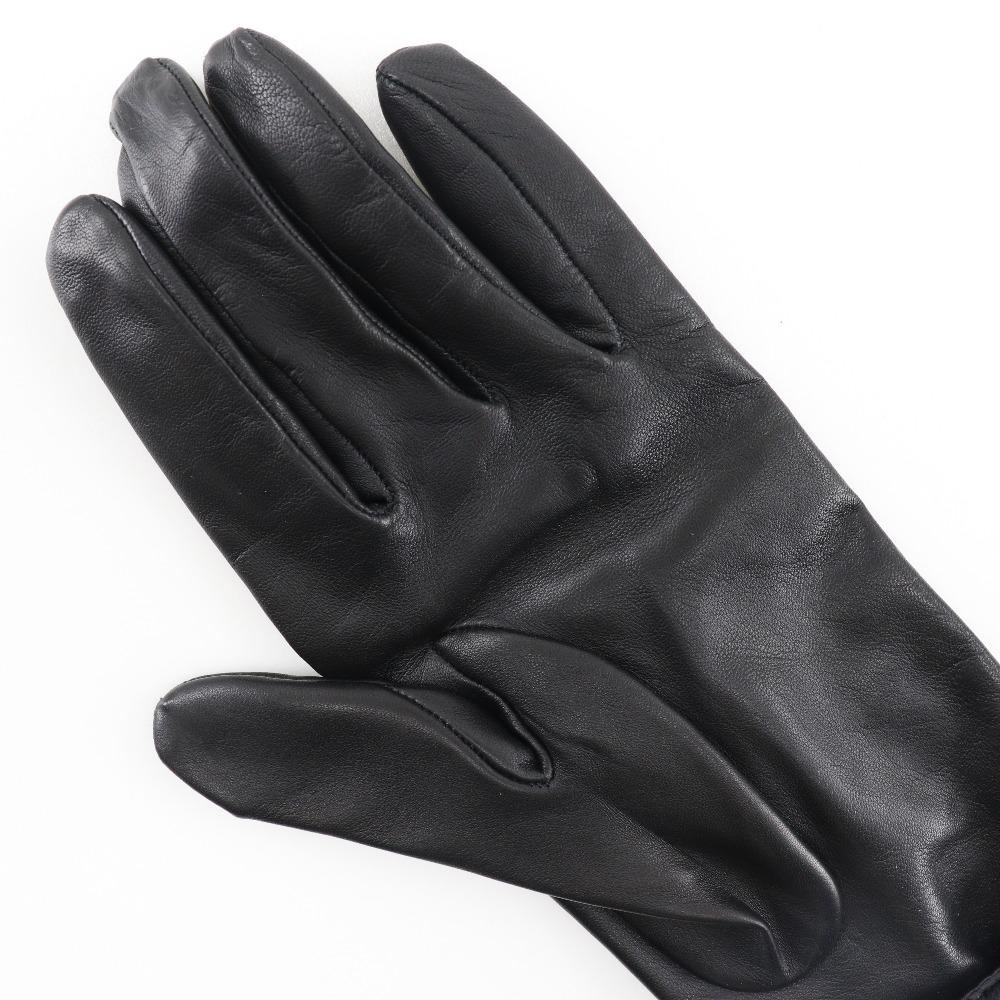 HERMES Glove gloves black lambskin/Satin Women Used