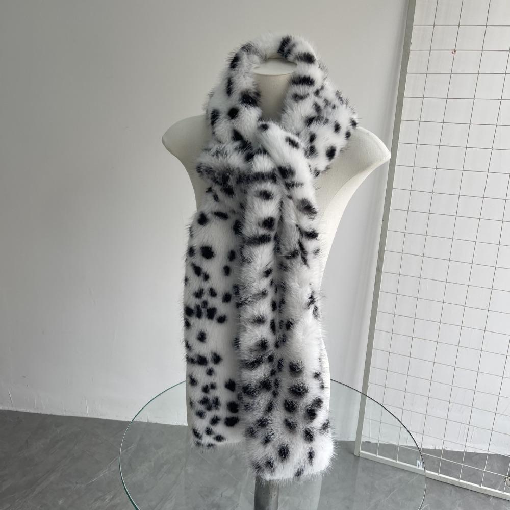 Faux Fur Long Scarf Womens Leopard Print Warm Plush Scarf Trending Scarf Wrap Y2K Accessories Luxury Imitation Rabbit Hair Shawl