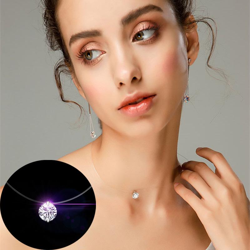 Buy Transparent Fishing Line Necklace Women Silver Invisible Rhinestone
