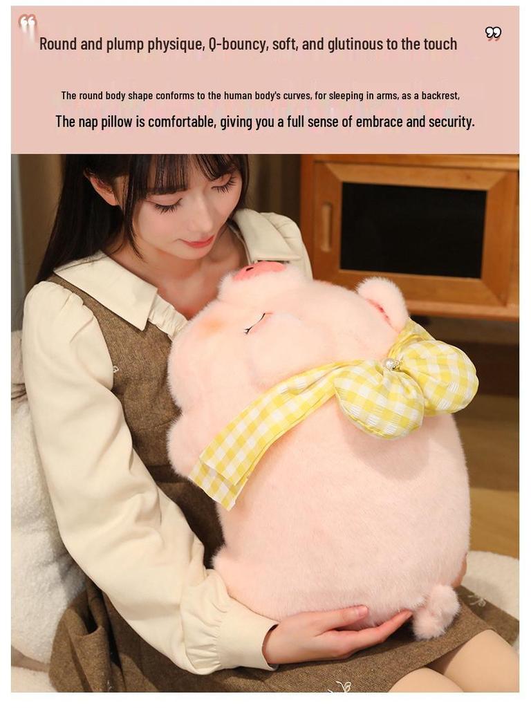 Plush Pig Head & Brain Bowknot Pillow - Adorable Pig Shaped Cushion for Girls' Beds and Sofas