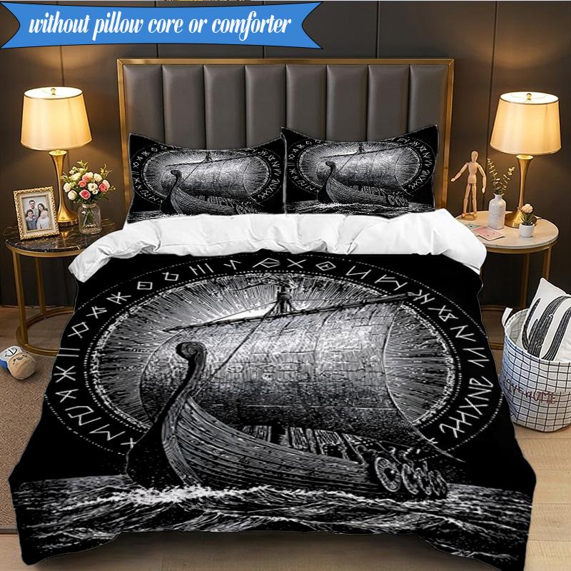 3PCS Viking Ship At Sea Bedding Set,Including 1pc Duvet Cover And 2pcs Pillowcases Perfect for Bedroom, Dormitory, Fan Christmas Gift