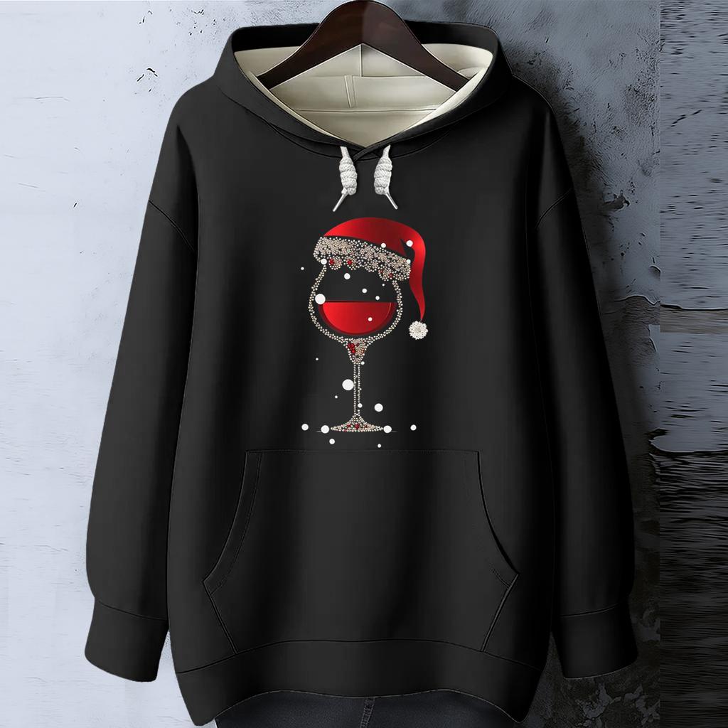 Women's Christmas Print Loose Casual Long Sleeve Hooded Sweatshirt