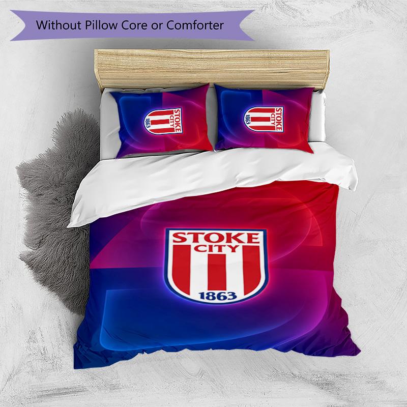 Set Lenzuola Stampato Stoke City Football 3 Pezzi, Comodo Set Copripiumino per Camera da Letto Amico della Pelle