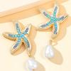 Luxury Female Crystal Blue Stone Gold Color Stud Earrings Cute Bridal Starfish Wedding Jewelry For Women