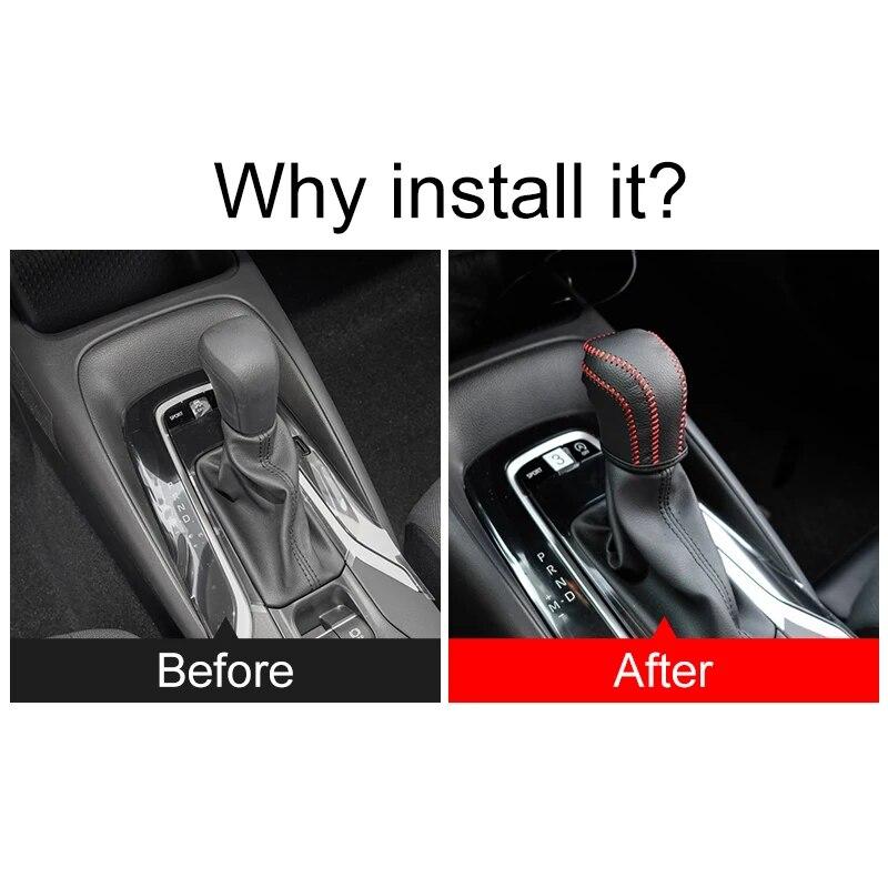 PU Leather Car Gear Head Shift Knob Collars Case Cover For Toyota Corolla E210 Camry XV70      2024 Hybrid