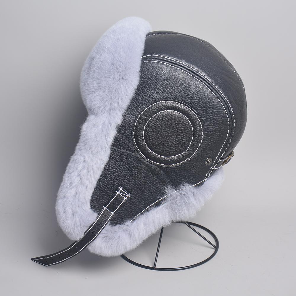 New Men's 100% Natural Rex Rabbit Fur Bomber Hats Winter Russian Man Warm Real Sheepskin Leather Hat Male Real Fur Caps