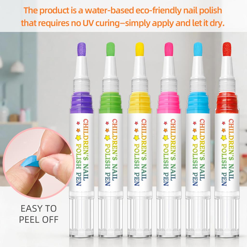 Kids Water Based Nail Polish Set Non-Toxic Quick Dry Peelable Odorless Colorful Nail Art Kit Princess Gift