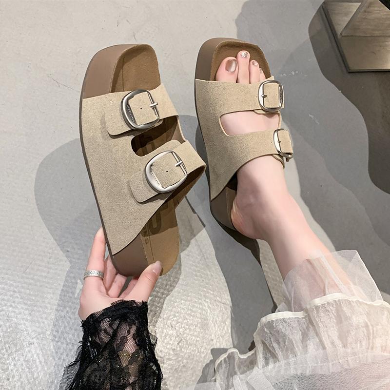 New Birken Leather Cork Slippers For Women And Men Fashion Summer Ladies All-Match Sandals Shoes soft-Soled Casusal Sandals