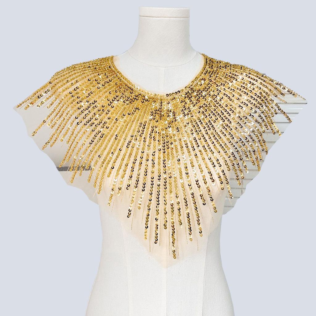 European And American Heavy Industry Mesh Sequined Collar Fake Collar Cloth Sticker Dress Performance Clothes Front Collar Clothing Shawl Cape