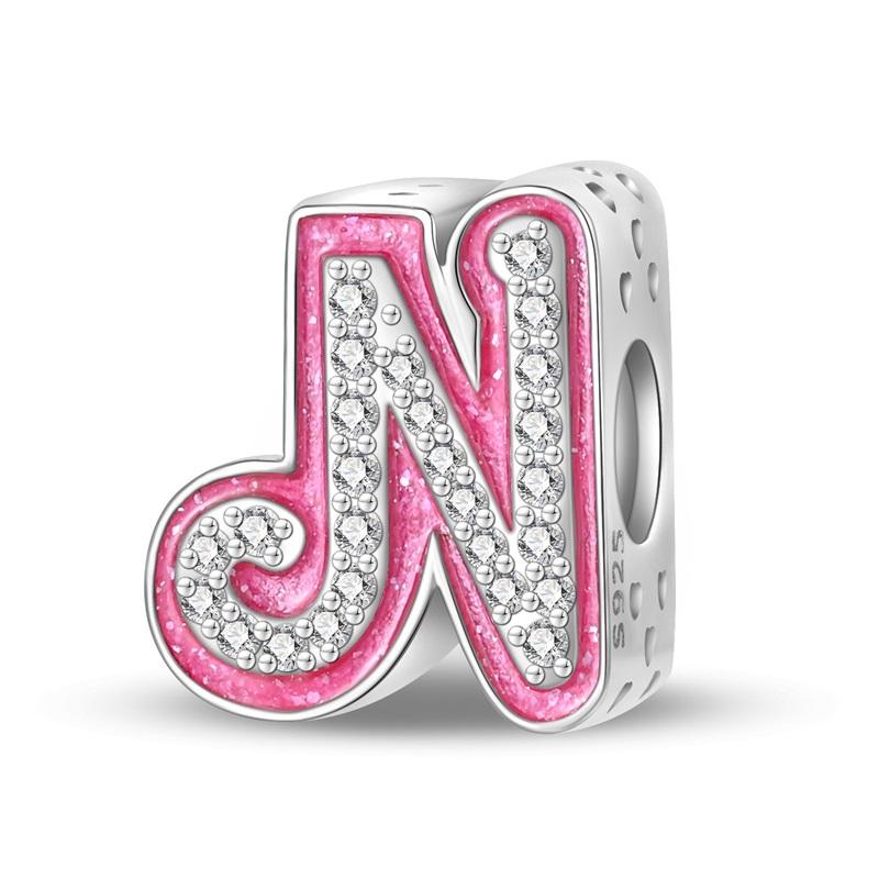 Copper 26 Alphabet Pink Princess Letters Charms Bead Fit Pandachoriginal Bracelet Diy Anniversary Birthday Jewelry Gift