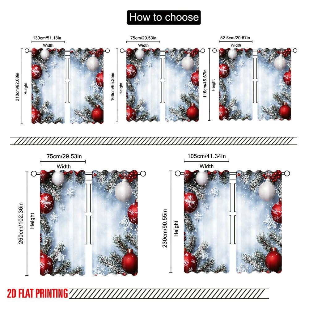 2pcs,2D Plane Printing Creative Curtains Christmas Ornaments Snow Festive (3) Versatile Polyester (without Rod) Home Decor