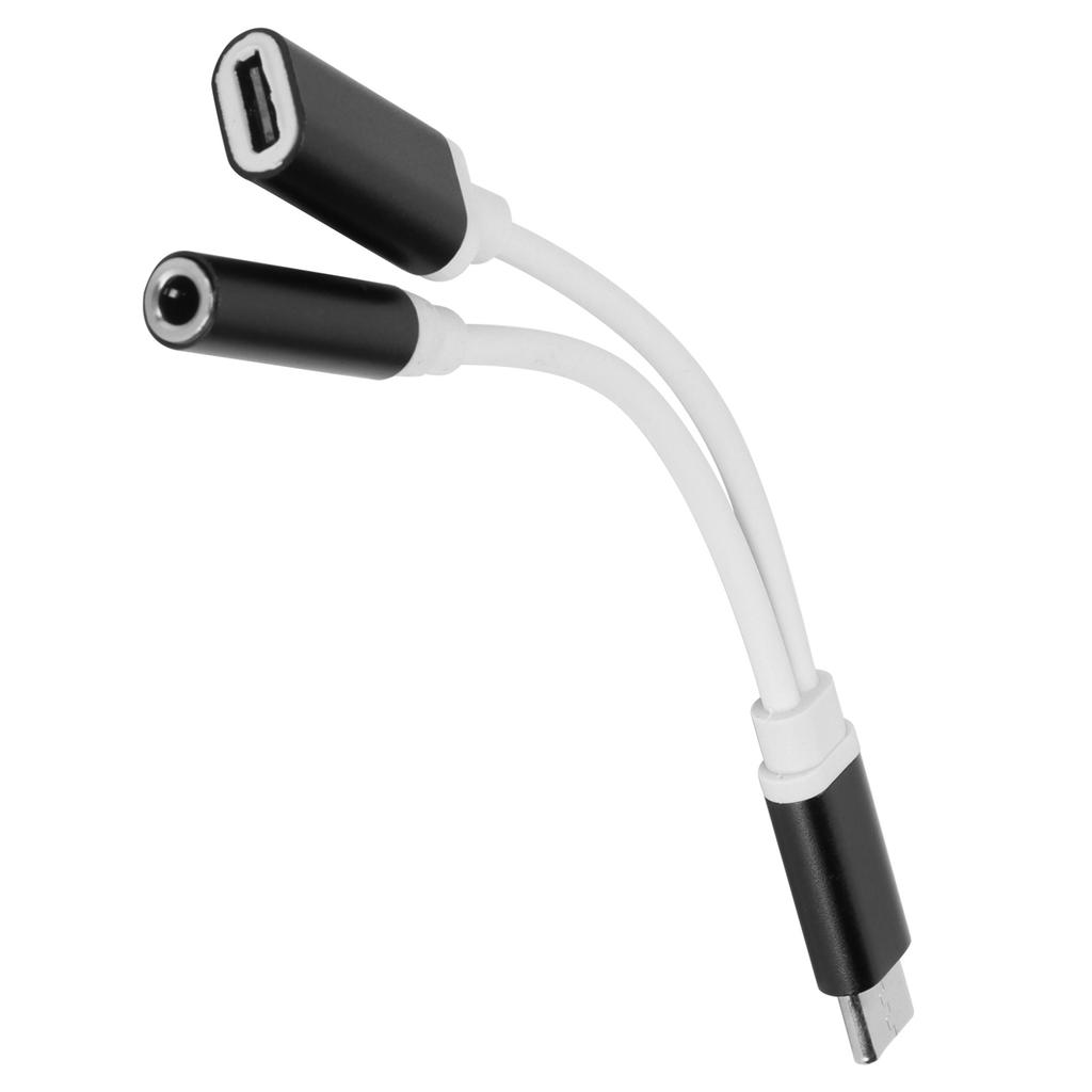 2 In1 TypeC to 3.5mm Aux Audio Charging Cable Adapter Headphone Splitter Connector(Black )