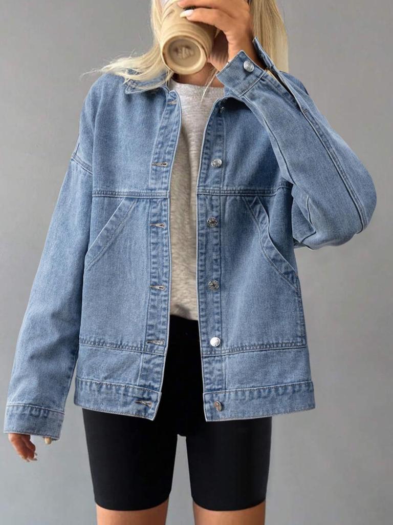 2026 Women’s Loose Denim Jacket with Pockets - European/American Spring & Autumn Style