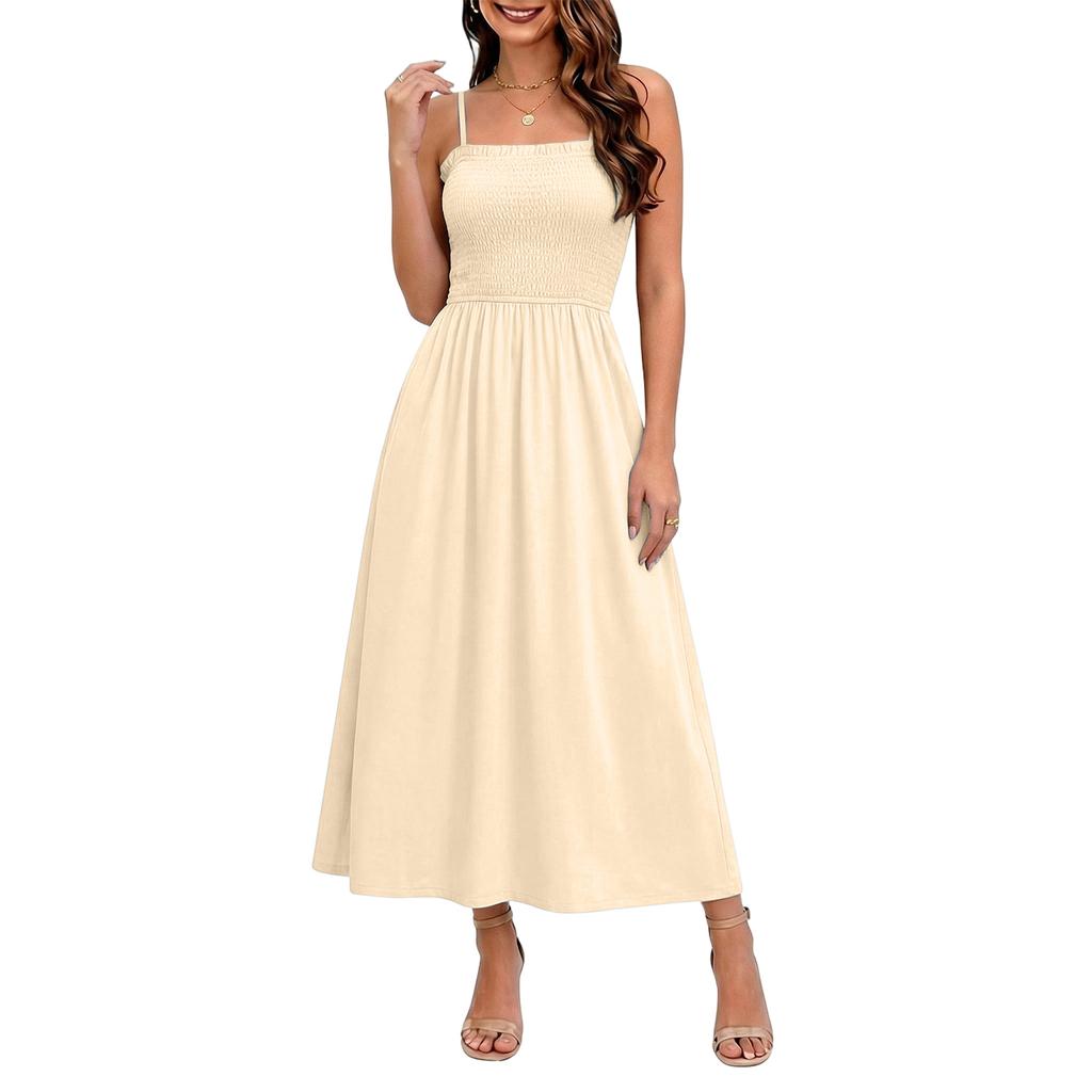 Women's Casual Sleeveless Maxi Dress with Pockets Summer Beach Dress Adjustable Straps Lightweight Comfortable Fit