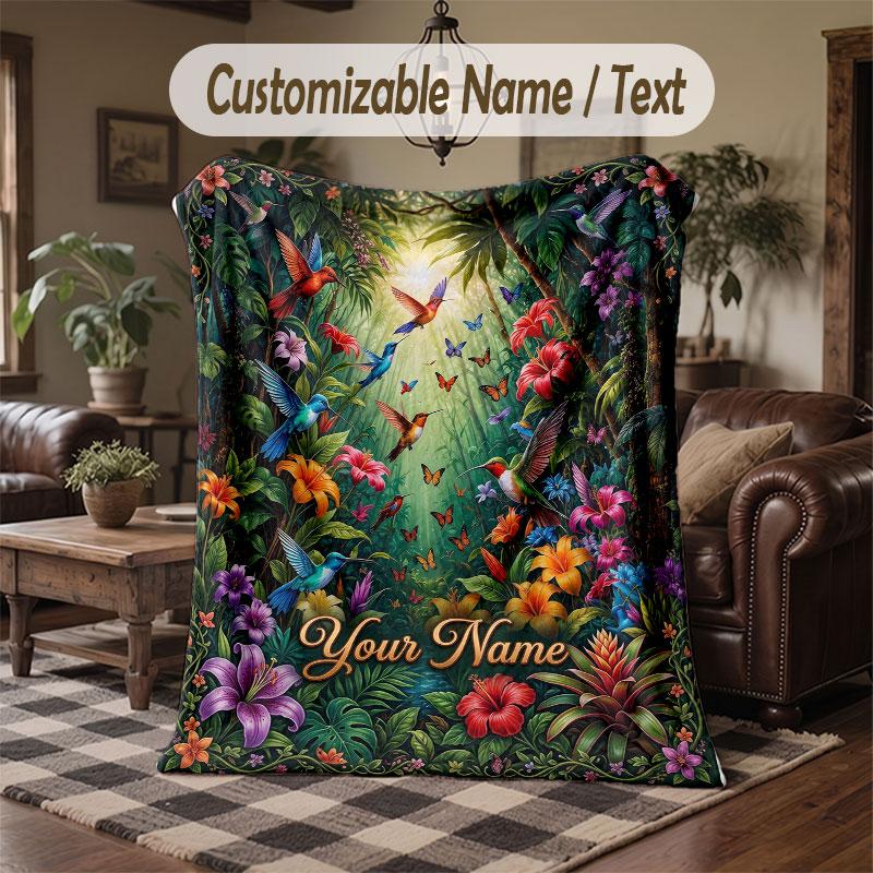 Birds Theme Throw Blanket Custom Name Text Personalized Blanket Soft Cozy Blanket for Home Sofa Bed