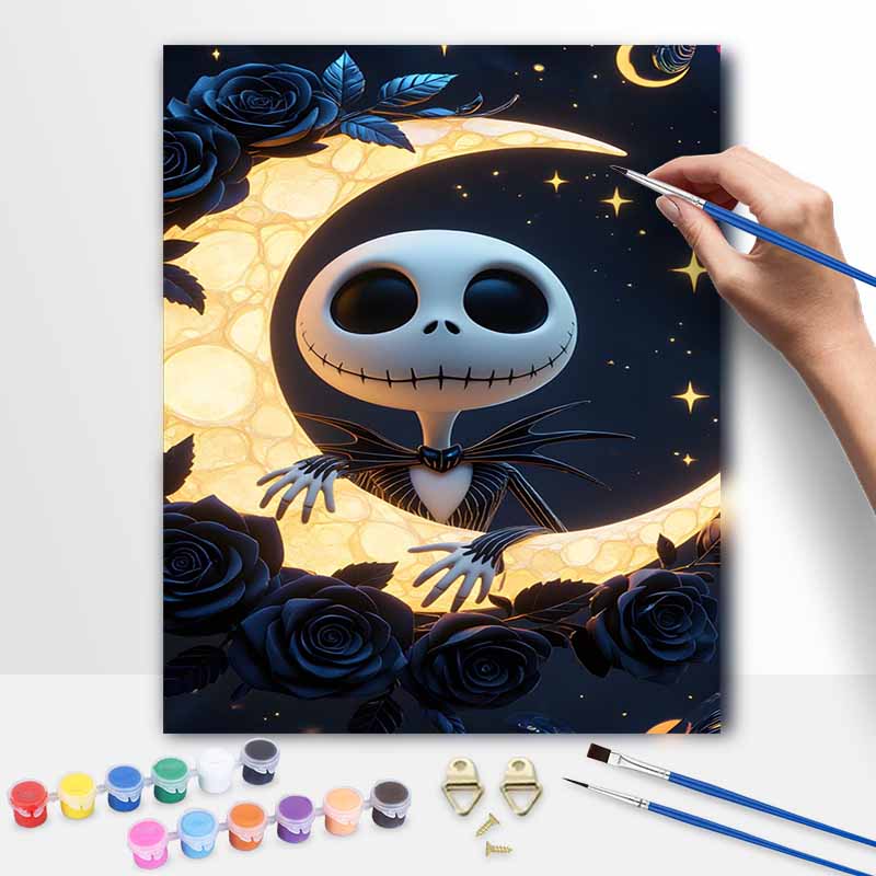 Disney digital oil painting moon skeleton roses hand painting home decoration painting 20x30cm