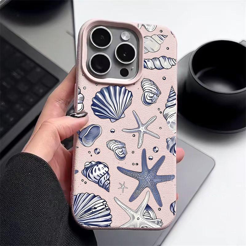 Muschel Seestern Muster Anti-Fall Weiche Handyhülle Für iPhone 16 Pro 16E 15 14 Pro Max 13 12 11 Slim TPU Stoßfest Matt Bumper Abdeckung Hülle