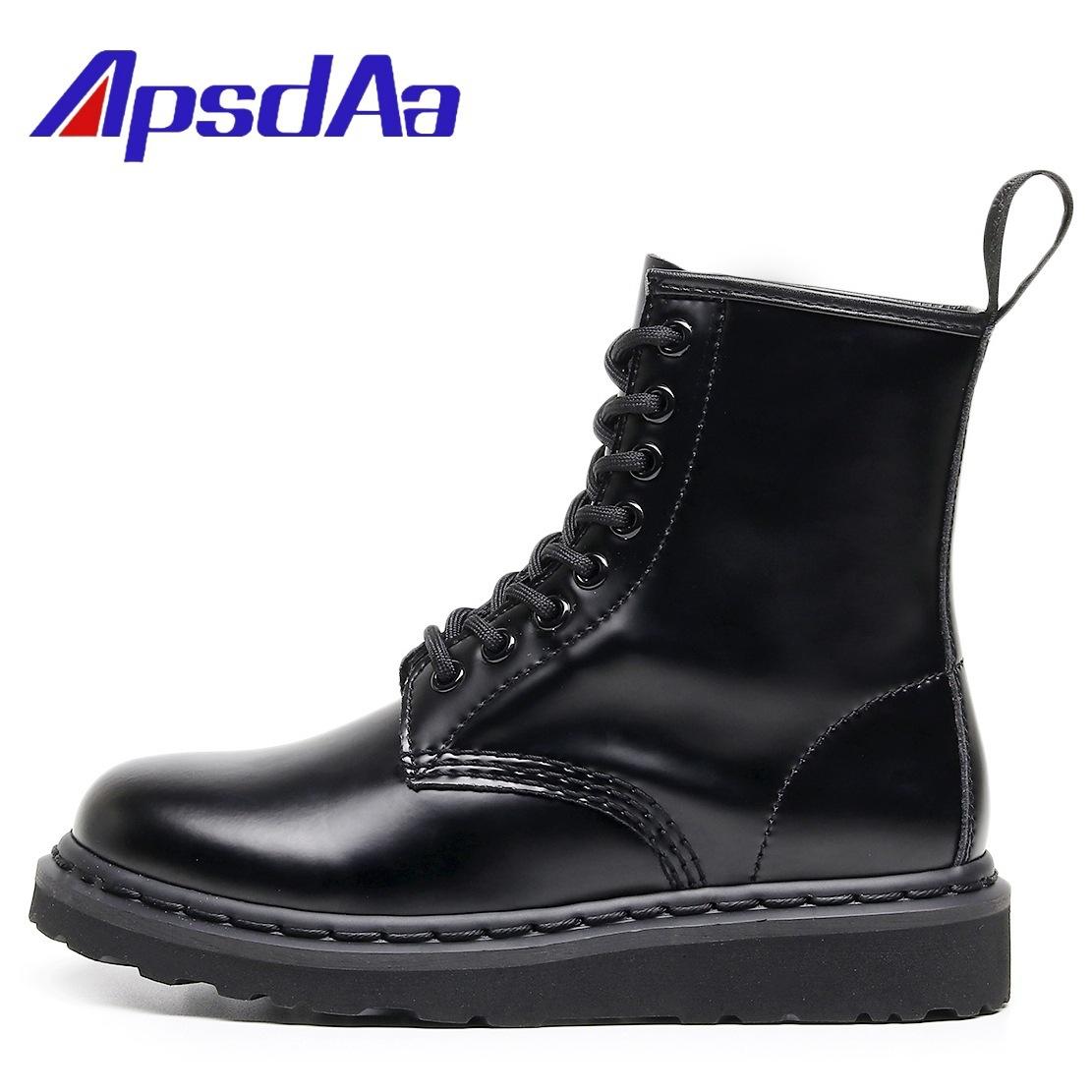 

Женские ботинки Мартин из жесткой кожи, чисто черная линия, короткие ботинки, мужские и женские кожаные ботинки, круглый носок, трендовые ботинки-локомотивы 35