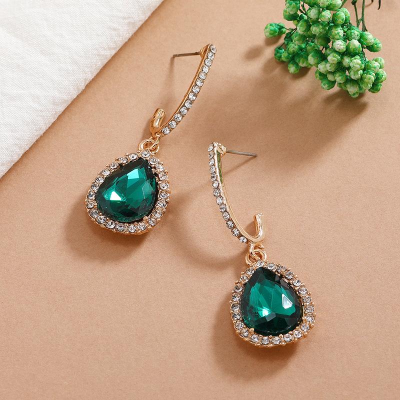 Ruby and Red Corundum Water Drop Earrings with Colored Sapphires and Diamond Studs in White Gold Plating