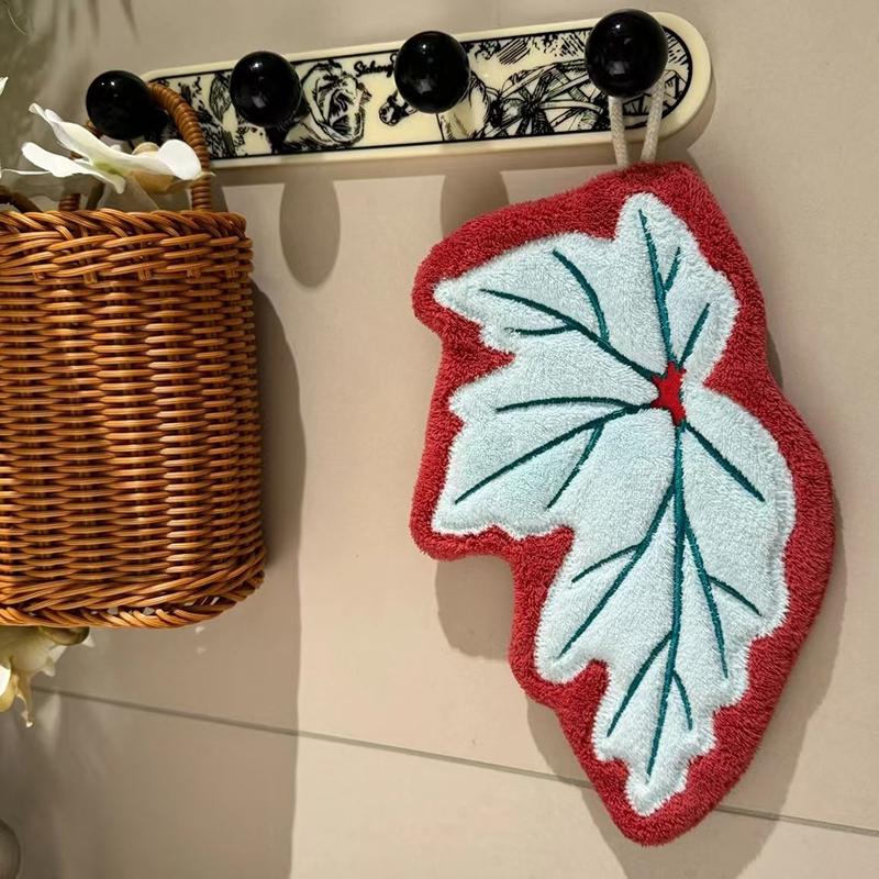 Decorative Leaf Hand Towel Tropical Plants Kitchen Towel Super Absorbent Handkerchief Quick-Dry Bathroom Towel with Hanging Loop