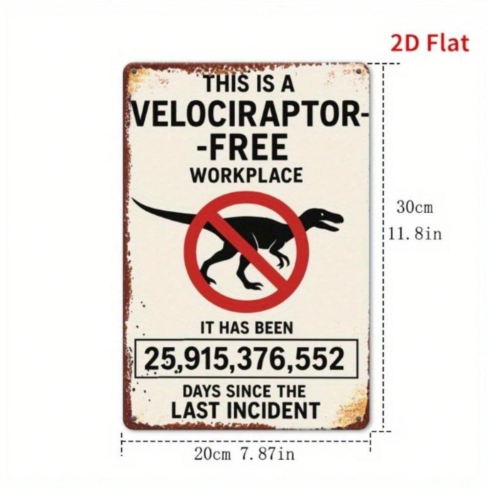 Vintage Rustic Metal Wall Art 8x12 Dinosaur Warning Sign Workplace Home Decor