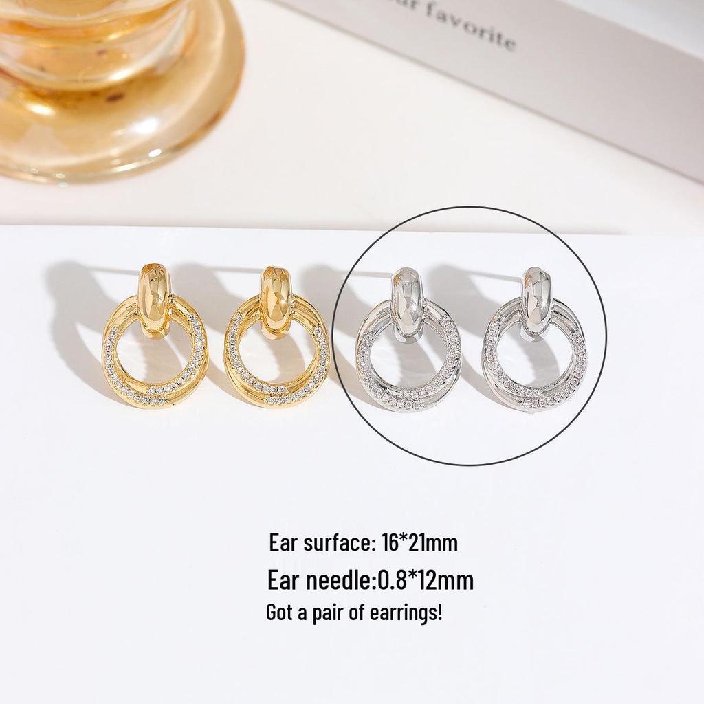 Real Gold-Plated Star Double Ring Rhinestone Geometric Stud Earrings for Women