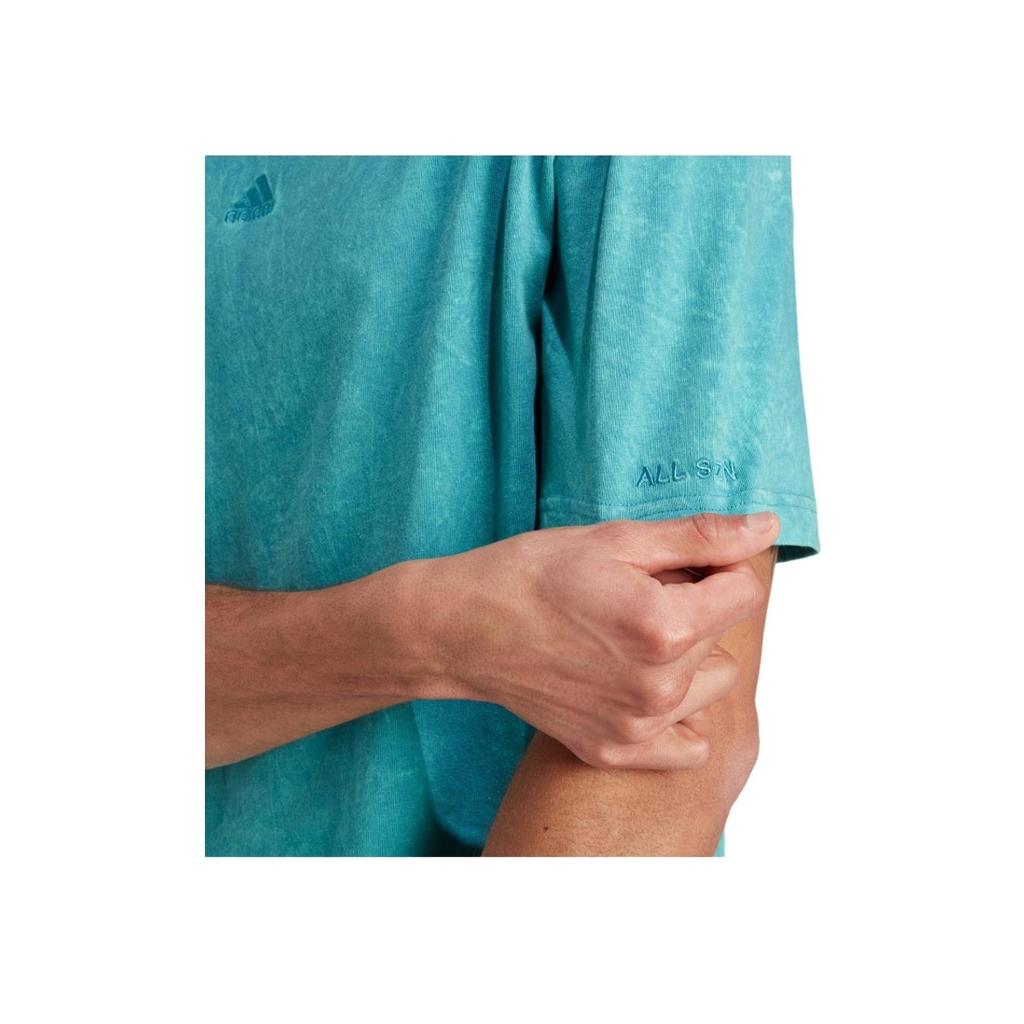 Adidas All Season Garment-Wash Tee With Embroidered Logo And Ribbed Crew Neck Men Tops Arctic-Blue IJ6922