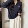 Women Loose Long Sleeve Polo Collar Thin Casual Sweatshirt For Ladies