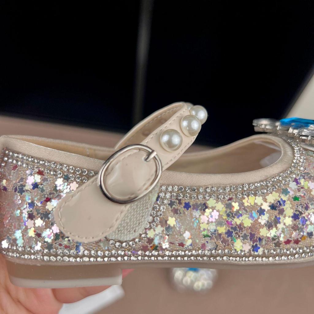 Girls' Pearl Rhinestone Princess Shoes - Spring/Autumn 2026, Versatile Korean Style Leather Footwear for Students