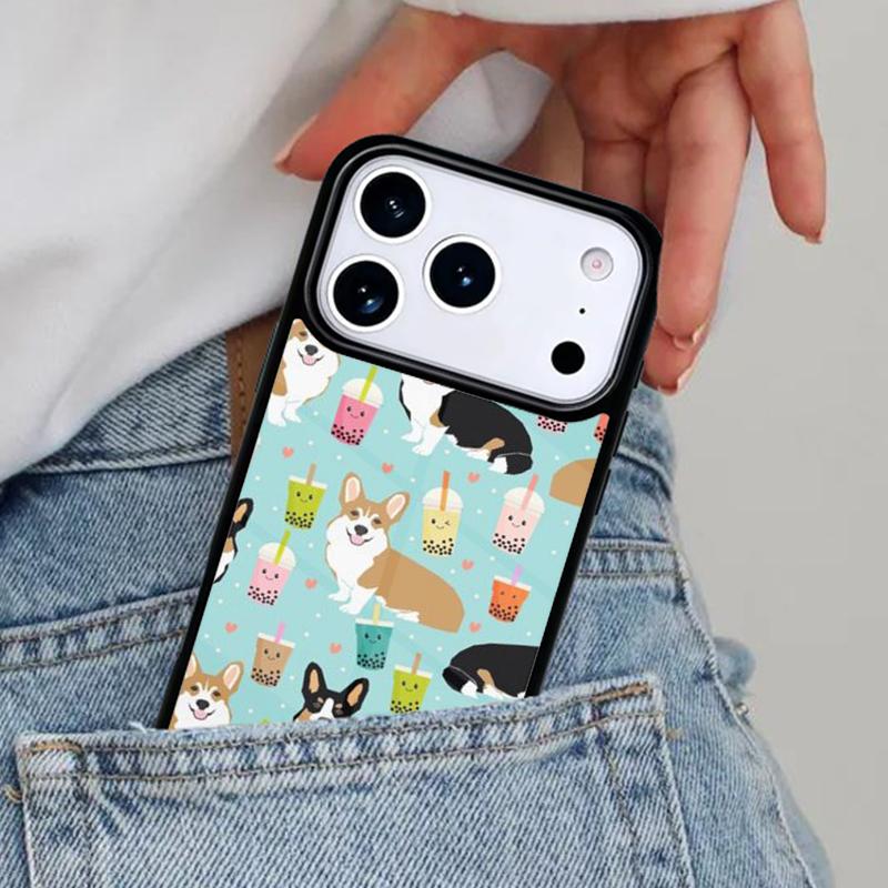 Corgi and Bubble Tea Phone Case for iPhone 16e 15 14 13 12 17 Pro Max Plus Air 17pro Cover Coque