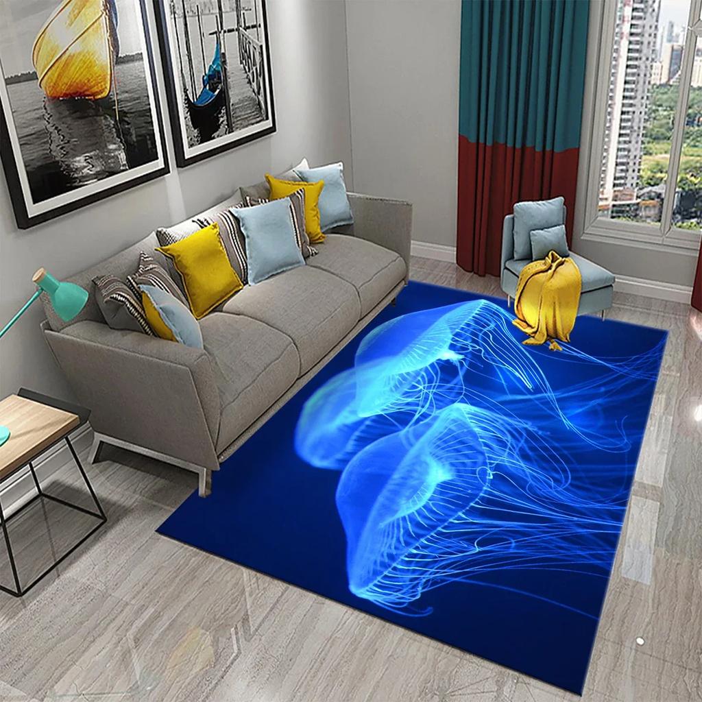 3D Jellyfish Pattern Carpet Marine Life Theme Rug for Bedroom Rug Living Room Bathroom Non-slip Mat Home Hotel Rug Kitchen Rugs