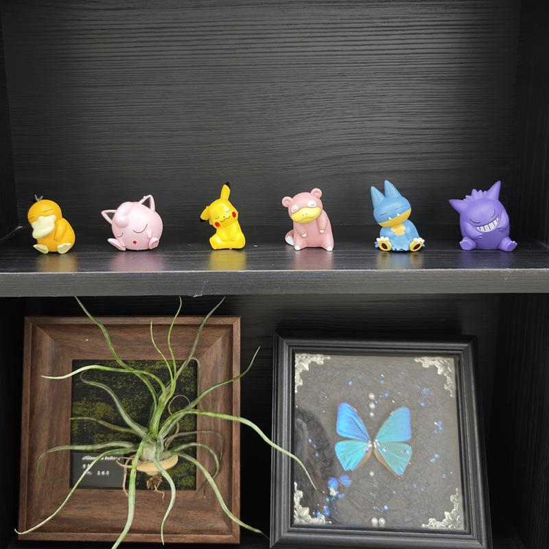 6Pcs Pokemon Tilting Head Gengar Snorlax Pikachu Jigglypuff Rowlet Figure Set Desktop Decoration Doll Boy Toys Collectible Gift